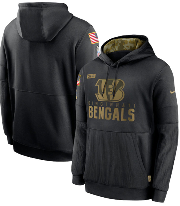 Men's Cincinnati Bengals 2020 Black Salute to Service Sideline Performance Pullover NFL Hoodie